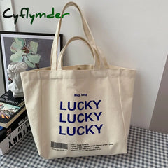 Cyflymder Women Bag Letter Lucky Canvas Tote Fashion Casual Hasp Soft Shoulder Bags Handbags