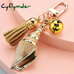 Cyflymder Women Bohemia Style Conch Keyrings With Pearl Shell Tassel Pendant Exquisite Bag Key Ring