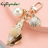 Cyflymder Women Bohemia Style Conch Keyrings With Pearl Shell Tassel Pendant Exquisite Bag Key Ring
