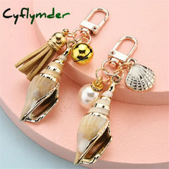 Cyflymder Women Bohemia Style Conch Keyrings With Pearl Shell Tassel Pendant Exquisite Bag Key Ring