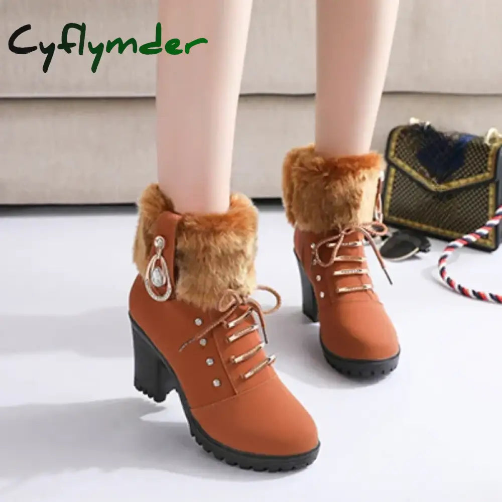 Cyflymder Women Boots Winter Designer High Heels Shoes for Women New Short Plush High Platform Ankle Boots Elegant