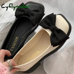 Cyflymder Women Bow Mary Janes Shoes Casual High Heels Shoes New Square Toe Sandals Fashion Lolita Shoes Loafers