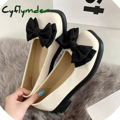 Cyflymder Women Bow Mary Janes Shoes Casual High Heels Shoes New Square Toe Sandals Fashion Lolita Shoes Loafers