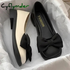 Cyflymder Women Bow Mary Janes Shoes Casual High Heels Shoes New Square Toe Sandals Fashion Lolita Shoes Loafers