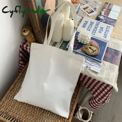 Cyflymder Women Canvas Bag Fashion Blank Shopping Outerdoor Casual Shopperbag Girl Student Handbag