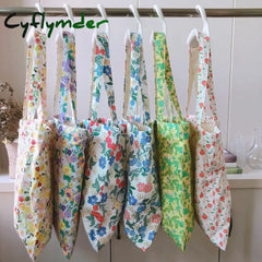 Cyflymder Women Canvas Shopping Bag Floral Print Books Female Cotton Cloth Shoulder Eco Handbag
