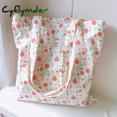 Cyflymder Women Canvas Shopping Bag Floral Print Books Female Cotton Cloth Shoulder Eco Handbag