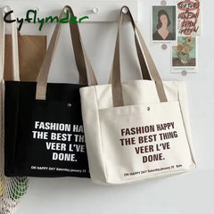 Cyflymder Women Canvas Shoulder Bag Gothic Tote High Quality Ladies Casual Handbag Large Capacity