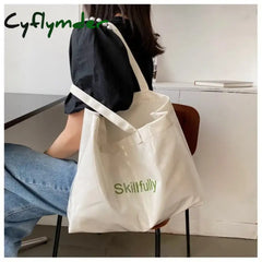 Cyflymder Women Canvas Shoulder Bag Ins Transparent Pvc Skillfully Printing Large Capacity Reusable