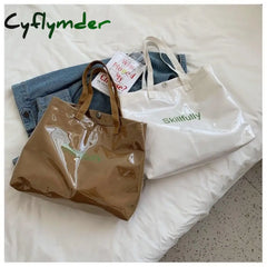 Cyflymder Women Canvas Shoulder Bag Ins Transparent Pvc Skillfully Printing Large Capacity Reusable