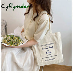 Cyflymder Women Canvas Shoulder Bag Jungle Book Printing Ladies Casual Handbag Tote Large Capacity