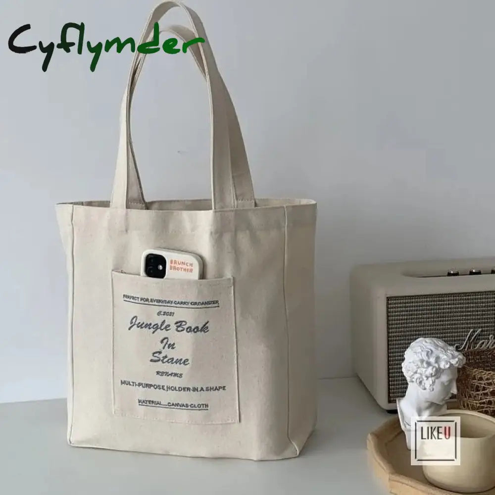 Cyflymder Women Canvas Shoulder Bag Jungle Book Printing Ladies Casual Handbag Tote Large Capacity