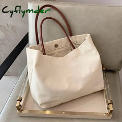 Cyflymder Women Canvas Shoulder Bag Solid Color High Quality Casual Handbag Large Capacity Cotton