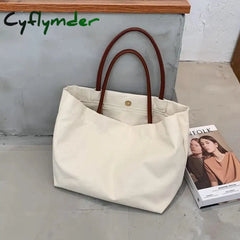 Cyflymder Women Canvas Shoulder Bag Solid Color High Quality Casual Handbag Large Capacity Cotton
