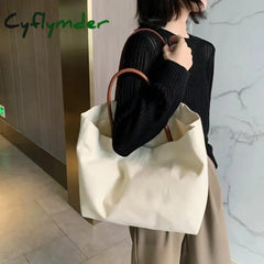 Cyflymder Women Canvas Shoulder Bag Solid Color High Quality Casual Handbag Large Capacity Cotton
