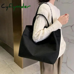 Cyflymder Women Canvas Shoulder Bag Solid Color High Quality Casual Handbag Large Capacity Cotton