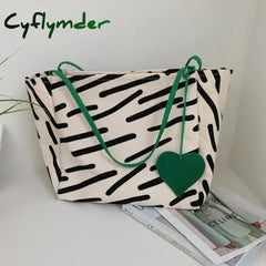 Cyflymder Women Canvas Shoulder Bag Zebra Stripes Print Ladies Casual Handbag Tote Large Capacity