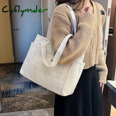 Cyflymder Women Canvas Shoulder Bags College Girl Books Handbag Cotton Cloth Fabric Commuting