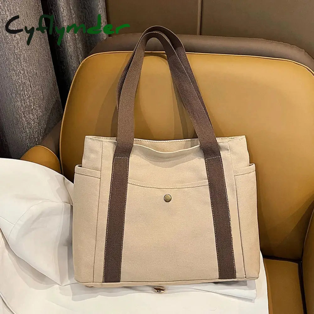 Cyflymder Women Canvas Shoulder Bags College Girl Books Handbag Cotton Cloth Fabric Commuting
