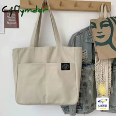 Cyflymder Women Canvas Tote Bag Solid Color Designer Ladies Casual Handbag Shoulder Large Capacity