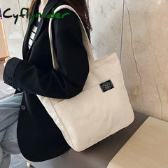 Cyflymder Women Canvas Tote Bag Solid Color Designer Ladies Casual Handbag Shoulder Large Capacity