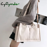 Cyflymder Women Casual Canvas Shoulder Bag Ladies Exterior Pockets Crossbody Bags Solid Thick