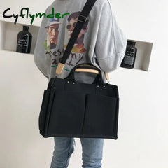 Cyflymder Women Casual Canvas Shoulder Bag Ladies Exterior Pockets Crossbody Bags Solid Thick