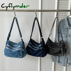 Cyflymder Women Casual Satchel Bag Large Capacity Denim Vintage Messenger Bag Adjustable Strap Daily Tote Bag