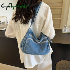 Cyflymder Women Casual Satchel Bag Large Capacity Denim Vintage Messenger Bag Adjustable Strap Daily Tote Bag