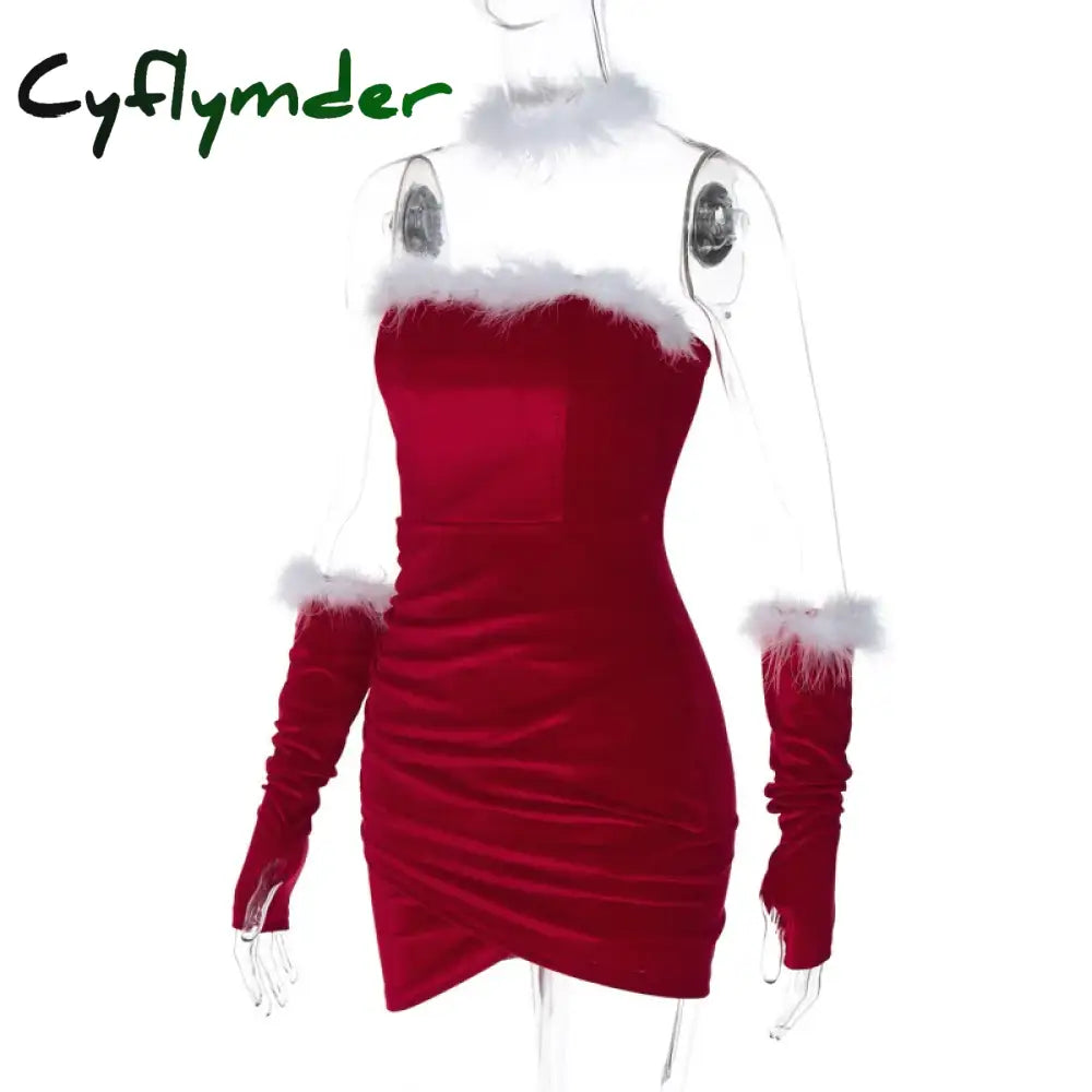 Cyflymder Women Christmas Dress Sexy New Year’s Christmas Party Dresses One Shoulder Package Hip Dresses for Female New