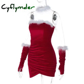 Cyflymder Women Christmas Dress Sexy New Year’s Christmas Party Dresses One Shoulder Package Hip Dresses for Female New