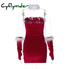 Cyflymder Women Christmas Dress Sexy New Year’s Christmas Party Dresses One Shoulder Package Hip Dresses for Female New