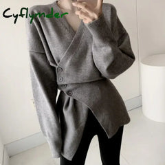 Cyflymder Women Clothing Knitted Bottom White Sweater for Women Autumn/Winter High end Irregular Split Waist and