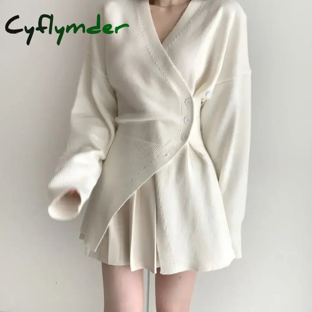 Cyflymder Women Clothing Knitted Bottom White Sweater for Women Autumn/Winter High end Irregular Split Waist and