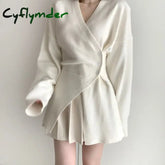 Cyflymder Women Clothing Knitted Bottom White Sweater for Women Autumn/Winter High end Irregular Split Waist and