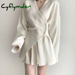 Cyflymder Women Clothing Knitted Bottom White Sweater for Women Autumn/Winter High end Irregular Split Waist and