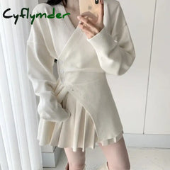 Cyflymder Women Clothing Knitted Bottom White Sweater for Women Autumn/Winter High end Irregular Split Waist and