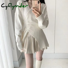 Cyflymder Women Clothing Knitted Bottom White Sweater for Women Autumn/Winter High end Irregular Split Waist and