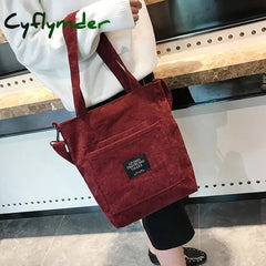 Cyflymder Women Corduroy Shopping Bags Reusable Tote Ladies Casual Shoulder Bag Foldable Beach