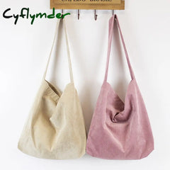Cyflymder Women Corduroy Shoulder Bag Canvas Cloth Fabric Handbag Solid Casual Tote Ladies Eco