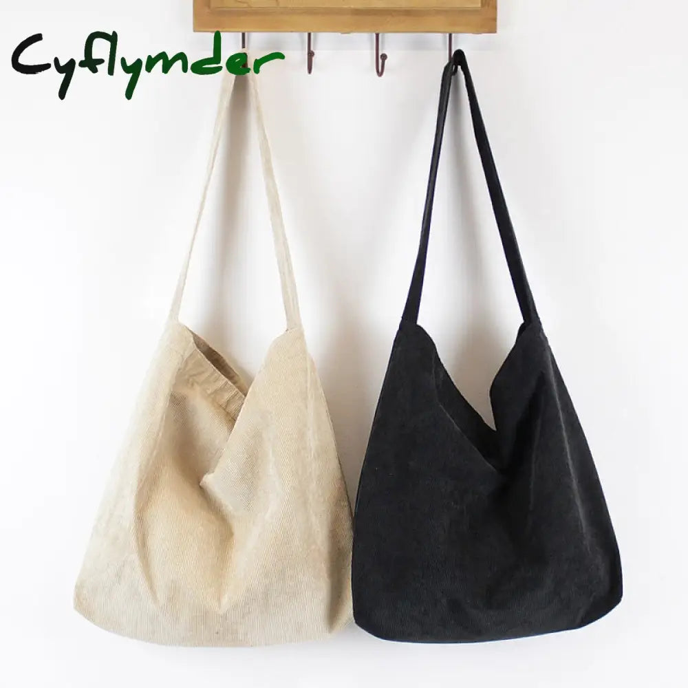 Cyflymder Women Corduroy Shoulder Bag Canvas Cloth Fabric Handbag Solid Casual Tote Ladies Eco