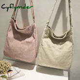 Cyflymder Women Corduroy Shoulder Bag Large Capacity Simple Vintage Canvas Female Solid Color