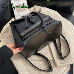 Cyflymder Women Drawstring Backpack Pu Leather School Bags Teenage Girls Belt Decoration Backpacks