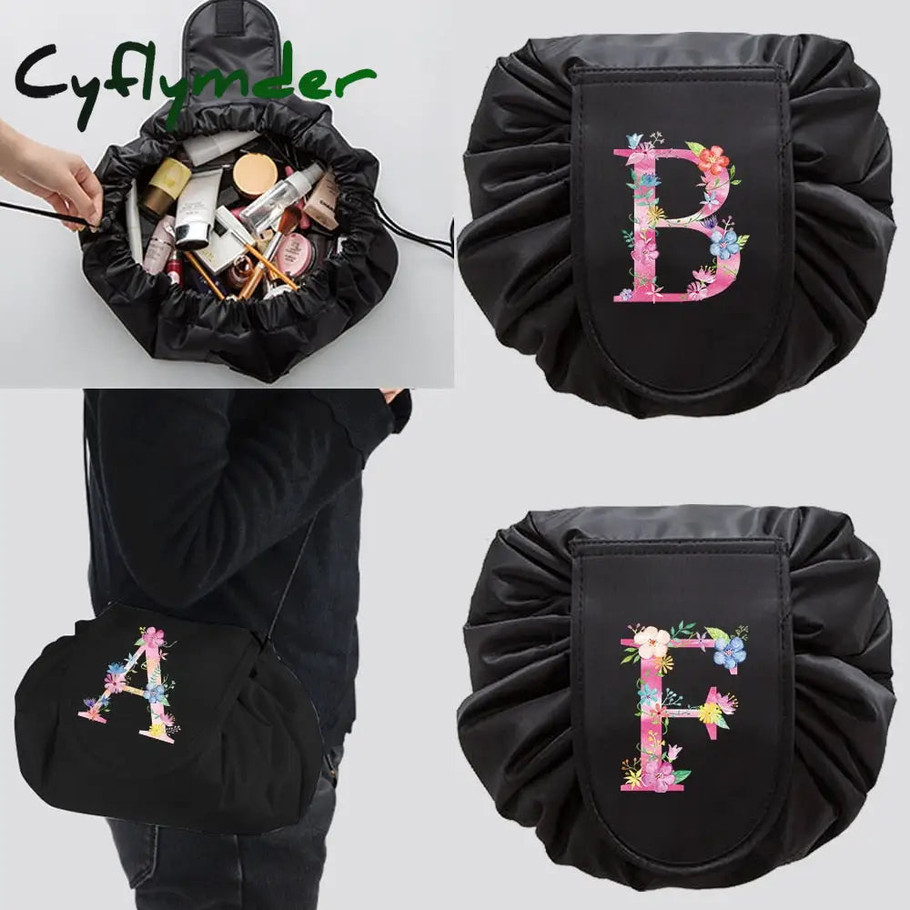 Cyflymder Women Drawstring Cosmetic Bag Organizer Travel Toiletry Storage Shoulder Makeup Pouch