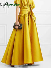 Cyflymder Women Elegant Plain Short Sleeve Waist Formal Maxi Party Dress Fashion Loose Boho Sexy