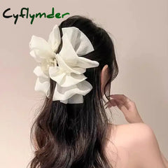 Cyflymder Women Elegant Three Layers Large Chiffon Bow Hair Claw Sweet Decorate Headband Clip
