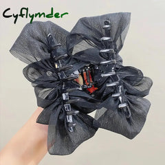 Cyflymder Women Elegant Three Layers Large Chiffon Bow Hair Claw Sweet Decorate Headband Clip