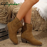 Cyflymder Women Fashion Embroider Ankle Boots Women’s Retro Faux Suede Thick Heel Short Boots Woman High Heels Western