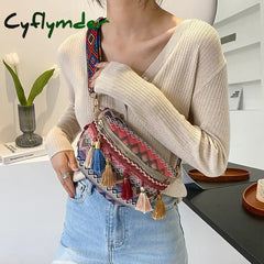 Cyflymder Women Folk Style Waist Bags With Adjustable Strap Variegated Color Fanny Pack Fringe