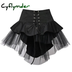 Cyflymder Women Gothic Punk Corset Skirt Irregular Steampunk Cocktail Mermaid Tulle Belt Skirts
